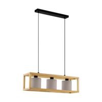 Stars of Light Houten hanglamp Granados 3-lichts met grijze kap 390108