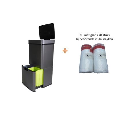 4cookz® Prullenbak Afvalscheiding incl 70st vuilniszakken - Mat Grijs