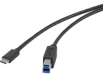 Renkforce USB 3.1 Aansluitkabel [1x USB-C stekker - 1x USB 3.0 stekker B] 1.00 m Zwart Vergulde steekcontacten