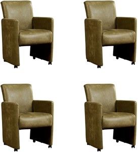 Set van 4 Olijfgroene leren moderne eetkamerfauteuils Elegant - Kenia Leer Olive (olijfgroen leer)