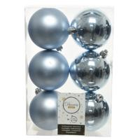 6x Kunststof Kerstballen Glanzend/mat Lichtblauw 8 Cm Kerstboom Versiering/decoratie - Kerstbal