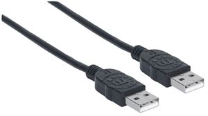 Manhattan USB-kabel USB 2.0 USB-A stekker, USB-A stekker 3.00 m Zwart Folie afscherming, UL gecertificeerd, Vergulde steekcontacten 353915