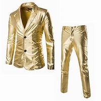 Schijf Jaren '80 Broeken Pakken en blazers Blazer met reverskraag Voor heren Glanzend metallic Effen Kleur Strijkijzer Kerstmis Feest Halloween Club Volwassenen Smoking Lente Herfst Lightinthebox - thumbnail