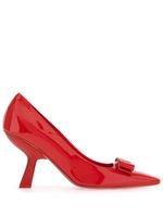 Ferragamo escarpins en cuir verni à nœud Vara 85 mm - Rouge - thumbnail