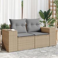 Tuinbank 2-zits met kussens poly rattan beige - thumbnail