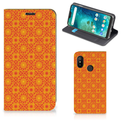 Xiaomi Mi A2 Lite Hoesje met Magneet Batik Oranje Xiaomi Mi A2 Lite Hoesje met Magneet Batik Oranje