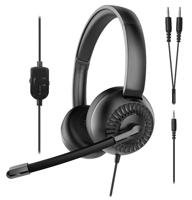 Speedlink METIS stereoheadset - lichtgewicht bedrade headset met microfoon en bedrade afstandsbediening, kantoor en thuiskantoor, 3,5 mm jack incl. Y-adapter, opbergtas, zwart