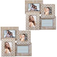 2x stuks multi fotolijst hout naturel/wit vintage met 4 lijstjes geschikt voor diverse maten foto - thumbnail