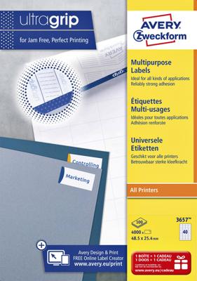 Etiket avery zweck 3657 48.5 x 25.4 mm 4000 st Etiket avery zweck 3657 48.5 x 25.4 mm 4000 st