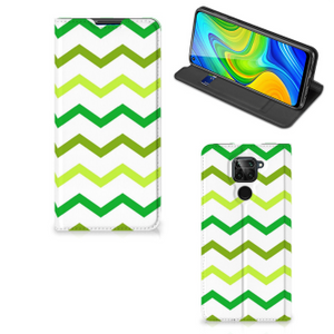 Xiaomi Redmi Note 9 Hoesje met Magneet Zigzag Groen