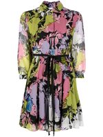 Patou robe-chemise en soie à fleurs - Noir - thumbnail