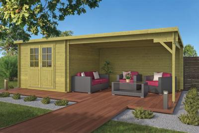 Blokhut Charlotta 300x300cm + luifel 400 cm - Groen geïmpregneerd