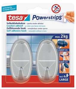 tesa POWERSTRIPS® Zelfklevende haak Large ovaal Chroom Inhoud: 2 stuk(s)