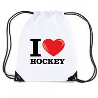 Nylon sporttas I love hockey wit   -