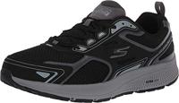 Skechers Go Run Consistent schoen voor heren, Zwart Leer Synthetische Grijze Trim, 6.5/7 UK