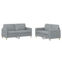 vidaXL 2-delige Loungeset met kussens stof lichtgrijs, fauteuil, 3-zitsbank, sofa, 2-zitsbank, bank, 2 zitsbank, zitbank, fauteuil stoel, 2 zits bank