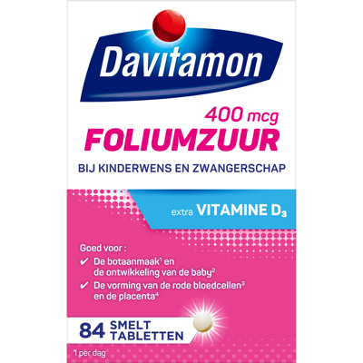 Davitamon Foliumzuur met Vitamine D3 Smelttabletten Davitamon Foliumzuur met Vitamine D3 Smelttabletten