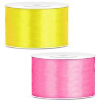 Sierlinten/cadeaulinten/satijnen linten - Set 2x stuks - geel en roze - 38 mm x 25 meter