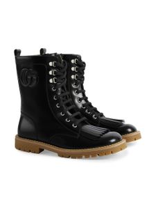 Gucci Kids bottines lacées à logo brodé - Noir