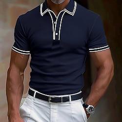 Voor heren POLO Shirt Golfshirt Werk liiketoiminta Geribbelde polokraag Klassiek Korte mouw Basic Modern Effen Kleur Lapwerk nappi Lente zomer Normale pasvorm Donker Grijs Zwart Bordeaux Marineblauw Lightinthebox