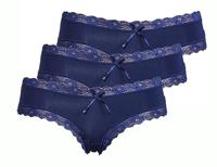 J&C dames string/hipster 3-pack kant 1610/1604 - Kanten ondergoed - Kanten ondergoed - Microfiber - XL - Blauw