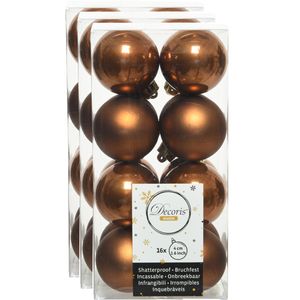 48x stuks kunststof kerstballen kaneel bruin 4 cm glans/mat