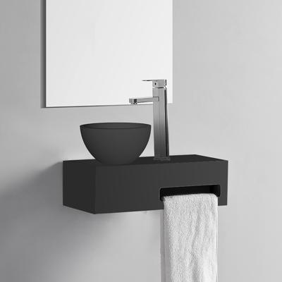 Fonteinset Lora Rechthoek 40x21.3x10cm Mat Zwart Solid Surface Rechts