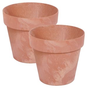 Set van 3x stuks kunststof bloempotten/plantenpotten betonlook 14 cm terracotta