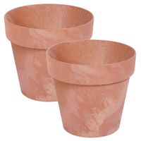 Set van 3x stuks kunststof bloempotten/plantenpotten betonlook 14 cm terracotta - thumbnail