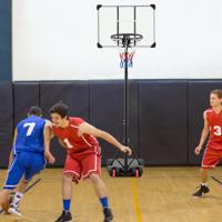 Vrijstaande Basketbalring in Hoogte Verstelbaar 176-206cm Mobiele Basketbalstandaard met Vulbare Voet voor Kinderen Tieners Volwassenen