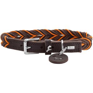 Hunter Solid Education Bruin, Oranje Leer M-L Hond Standaard halsband