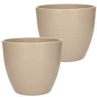 2x stuks bloempot mat taupe keramiek voor kamerplant H17 x D19.5 cm - thumbnail