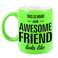 Fluor/neon groene Awesome friend cadeau mok / beker voor je BFF 330 ml - feest mokken