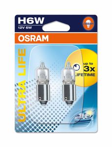 Gloeilamp H6W Ultra Life 6W [12V] (2 st.) OSRAM, Spanning (Volt)12V, u.a. fÃ¼r BMW, Alpina, Mercedes-Benz, Mini, Jaguar