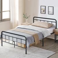 Metalen Platform Bed Modern Bedframe met Hoofdbord & Voetbord Zware Stalen Latten Ondersteunen Matrasstichting Zwart 208x164x102cm