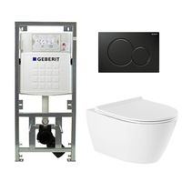 QeramiQ Salina Toiletset - rimless - diepspoel - softclose - quickrelease zitting - Geberit Sigma01 bedieningsplaat gitzwart - wit 0701131/0700524/sw96855/sw96857/