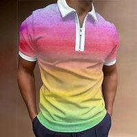 Voor heren POLO Shirt Revers polo Polo met rits Golfshirt Regenboog Verloop Grafische prints Strijkijzer Blozend Roze blauw Regenboog Buiten Straat Korte Mouw Vetoketju Afdrukken Kleding Modieus Lightinthebox - thumbnail