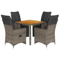 vidaXL 5-delige Bistroset met kussens poly rattan grijs, loungeset, loungeset tuin, loungeset buiten, tuinset, terrasset, tuinset lounge