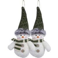 Kersthanger/kerstornament sneeuwpop knuffeltjes - 2x st- 15 cm - pluche -kerstmuts - thumbnail