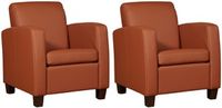 Set van 2 Cognac leren landelijke fauteuils Joy - poot hout zwart - Toledo Leer Natur (cognac leer)