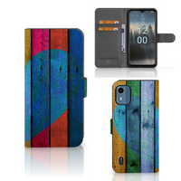 Nokia C12 Book Style Case Wood Heart - Cadeau voor je Vriend