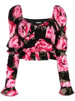 ROTATE BIRGER CHRISTENSEN floral-jacquard gathered cropped blouse - Noir