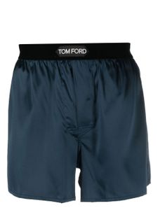 TOM FORD boxer satiné à taille à logo - Bleu