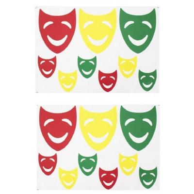 3x Sets Raamsticker Lachende Maskers Rood/geel/groen 35 X 40 Cm Carnaval - Raamstickers 3x Sets Raamsticker Lachende Maskers Rood/geel/groen 35 X 40 Cm Carnaval - Raamstickers
