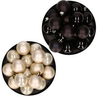 Kerstversiering kunststof kerstballen mix zwart/ champagne 4 en 6 cm pakket van 80x stuks