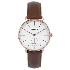 Prisma P.1441 Horloge staal/leder rosekleurig-bruin 32 mm