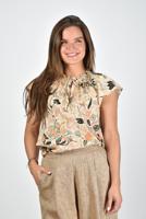 Ulla Johnson blouse Cleo met bloemenprint en korte mouwen beige - thumbnail