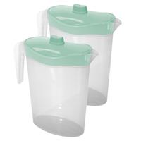 Waterkan/sapkan met mintgroen deksel - 2x - 1.5 liter - kunststof - 9 x 23 cm