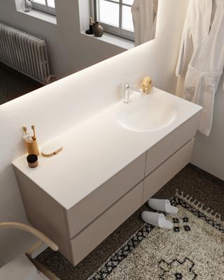 Mondiaz Vica 120cm badmeubel smoke 4 lades wastafel Moon rechts met 1 kraangat Mondiaz Vica 120cm badmeubel smoke 4 lades wastafel Moon rechts met 1 kraangat