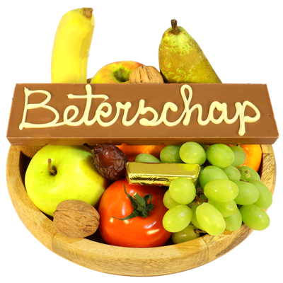 Fruitschaal met beterschap chocolade reep Fruitschaal met beterschap chocolade reep
